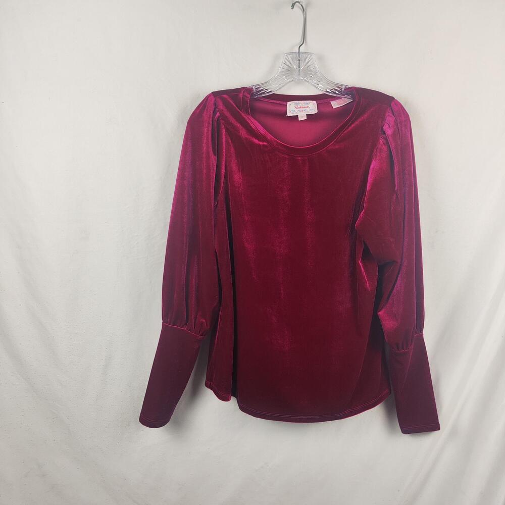 Panhandle Blouse Womens Medium Red Velvet Long Balloon Sleeve Party Pullover Top